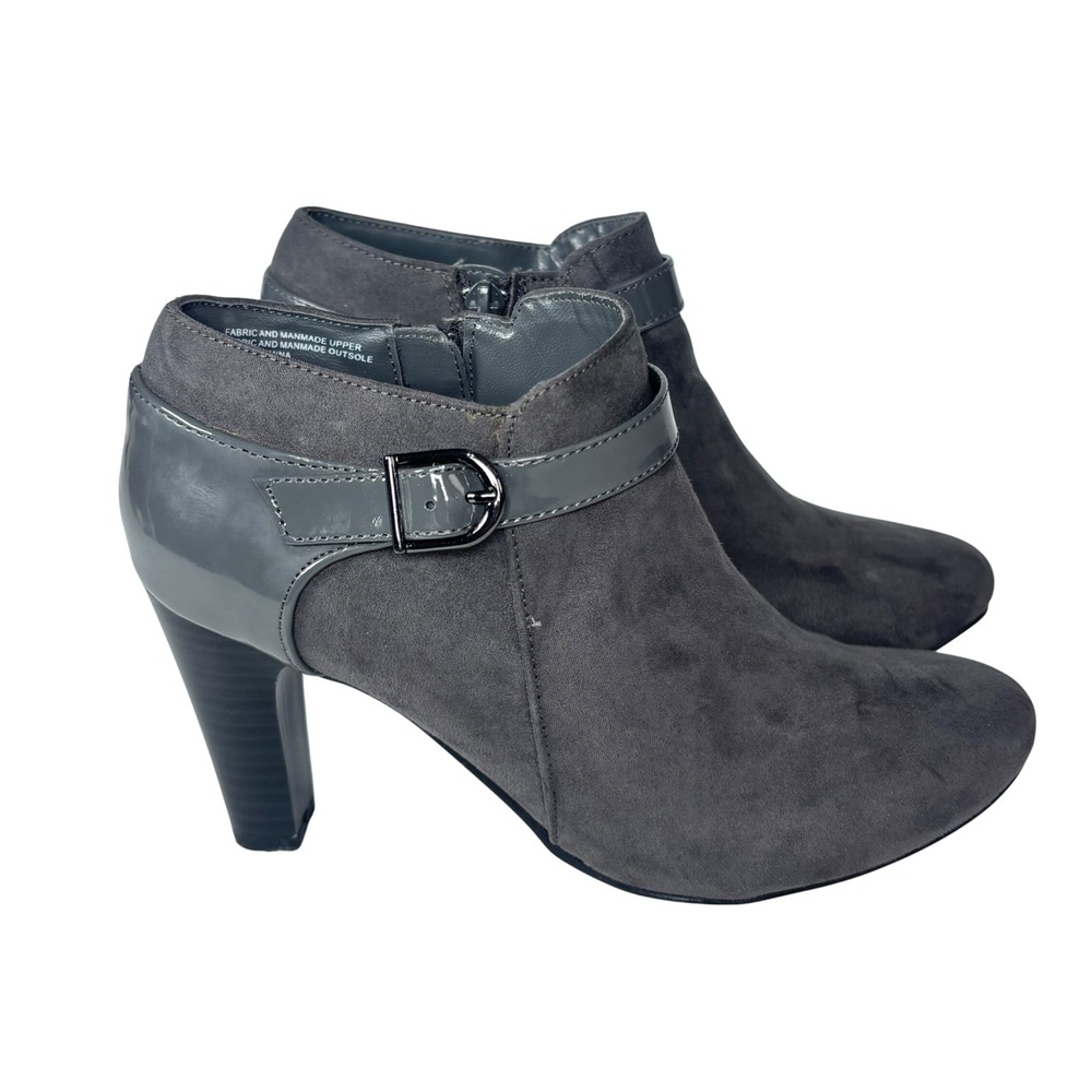Karen Scott Nikie Ankle Boots Gray Faux Suede Patent Trim Buckle Womens 6 M